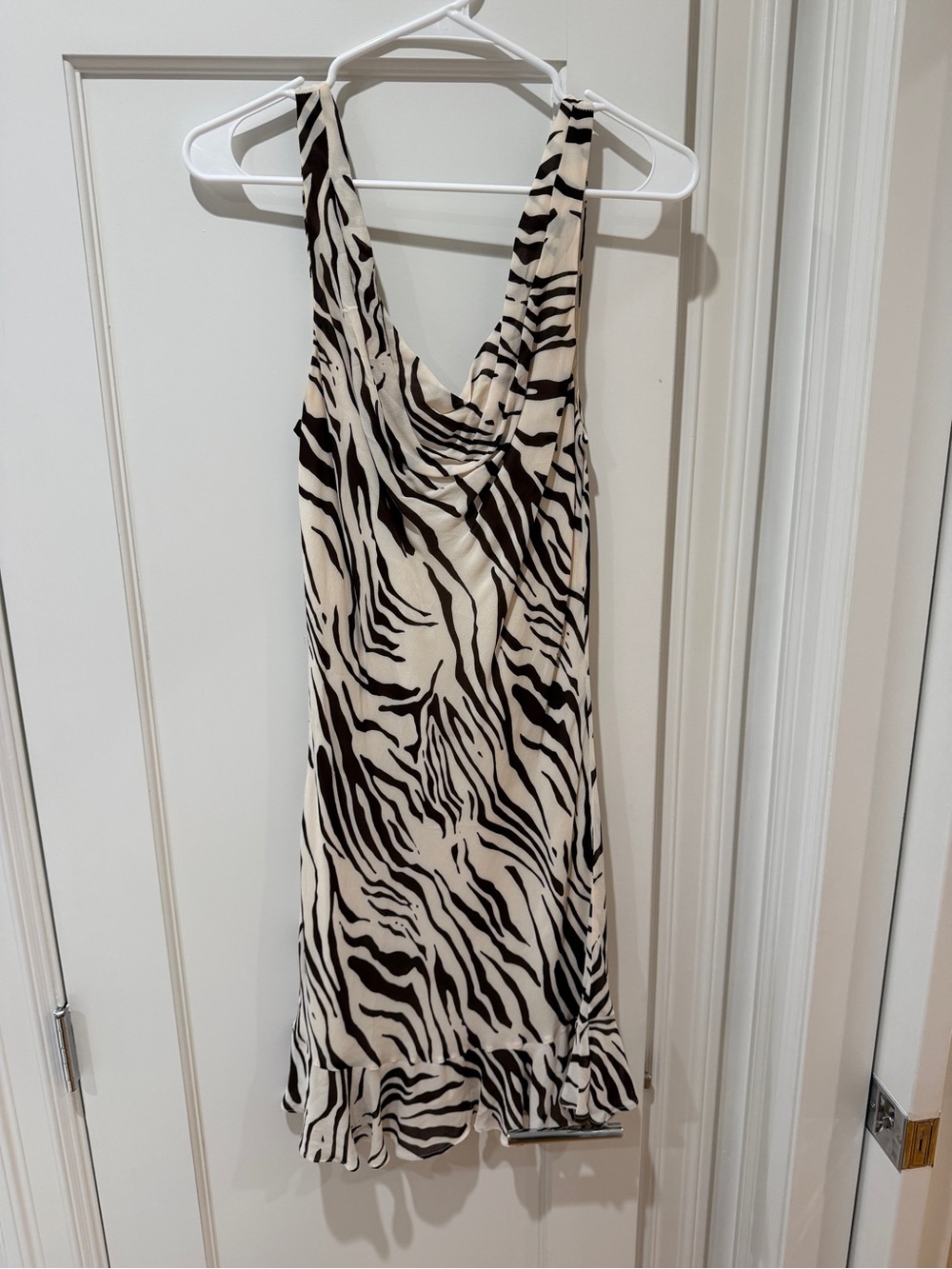 Reformation Black & Cream Zebra Cowl Mini Dress